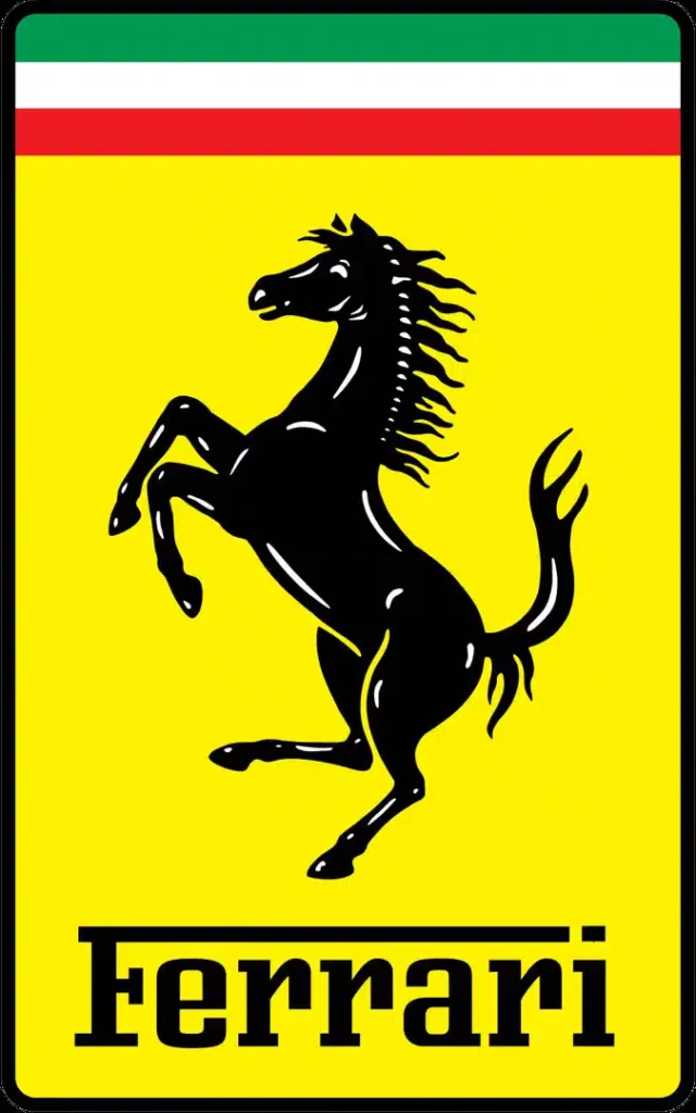 Black prancing horse on a yellow background.