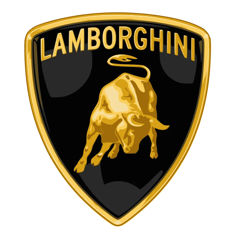 Lamborghini logo with a golden bull on black shield.